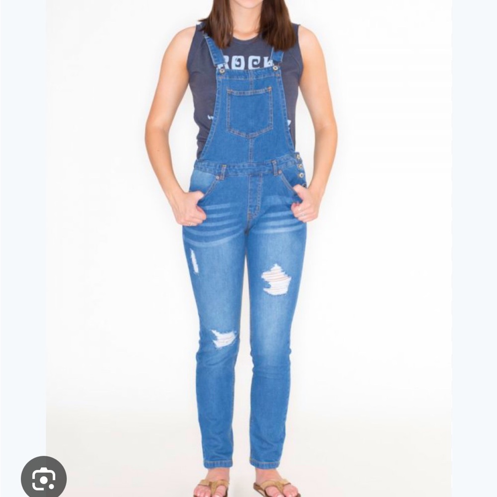 Distressed Denim Overalls by Love Tree, Size Medium